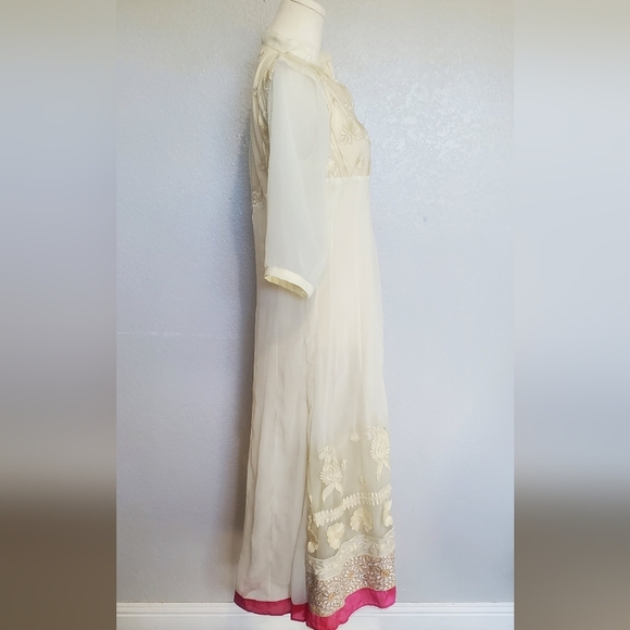 Vintage 70s Embroidered Sheer Lace Boho Chikankari Kurti Midi Maxi Dress - Picture 6 of 8